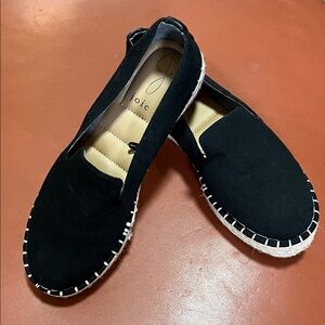 Joie Kara Canvas Black Espadrille Flats with Beige Trim Size 7